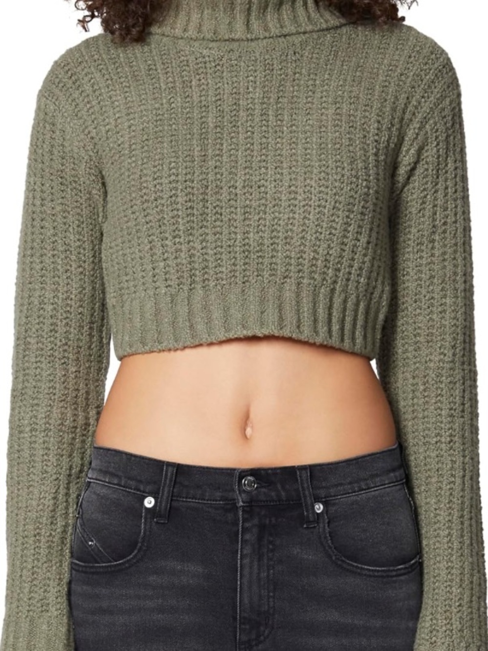 Florence by Mills Women’s Crop Cropped Olive Green Turtleneck Sweater